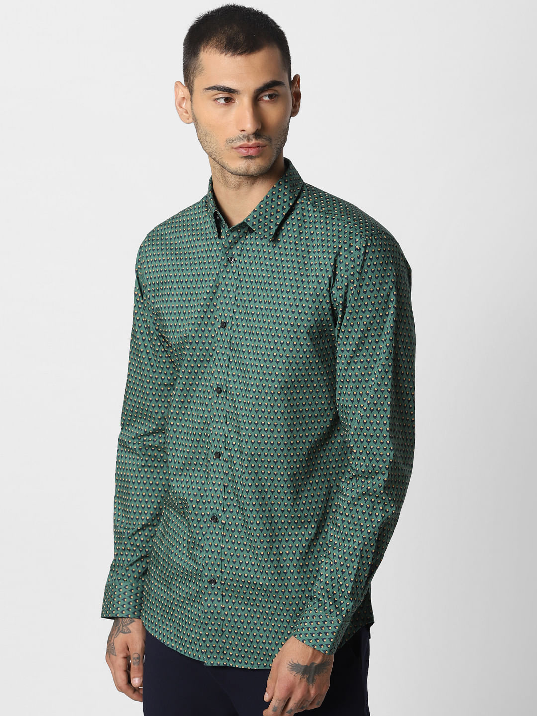 Green All Over Print Full Sleeves Shirt