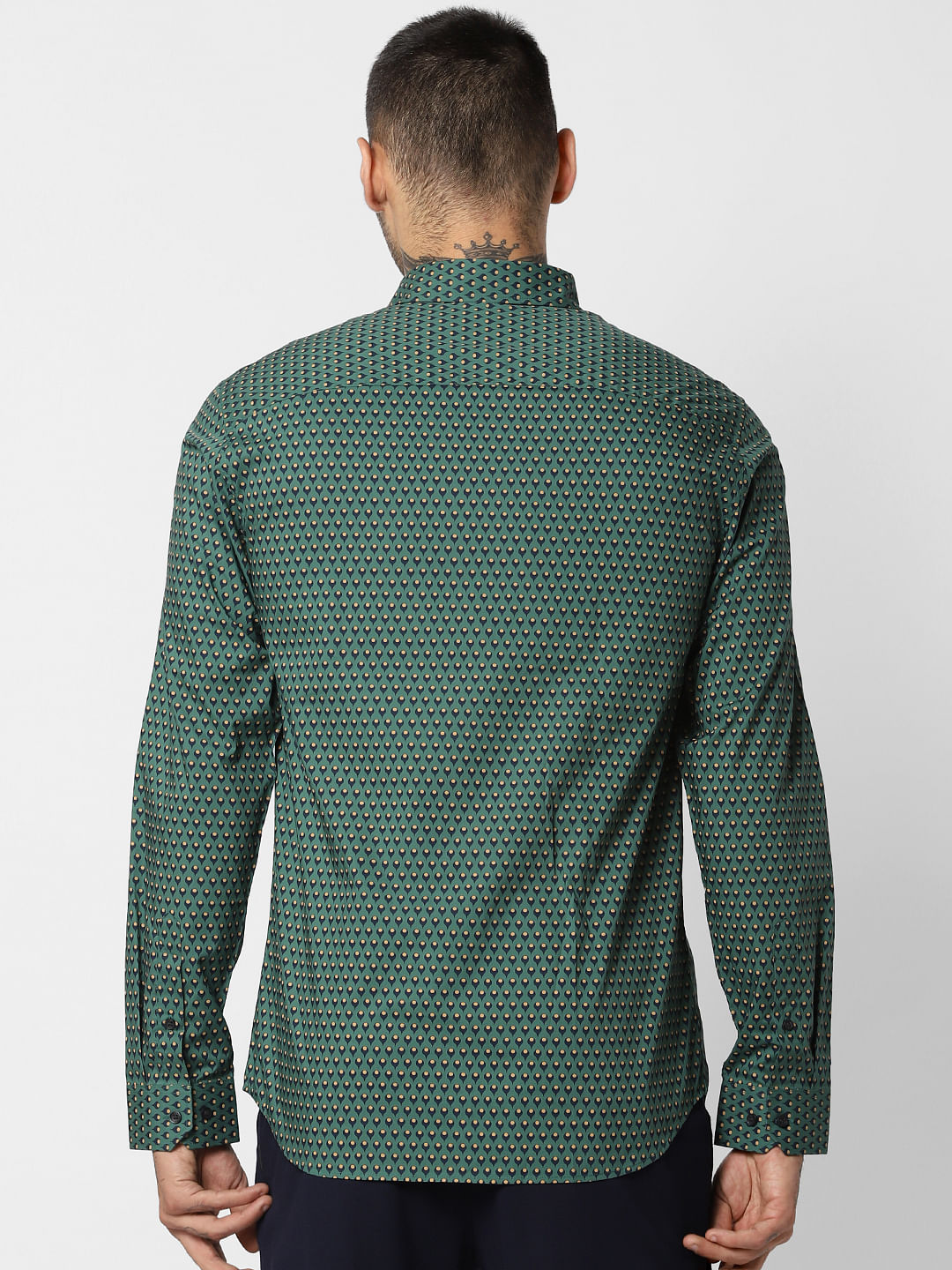 Green All Over Print Full Sleeves Shirt