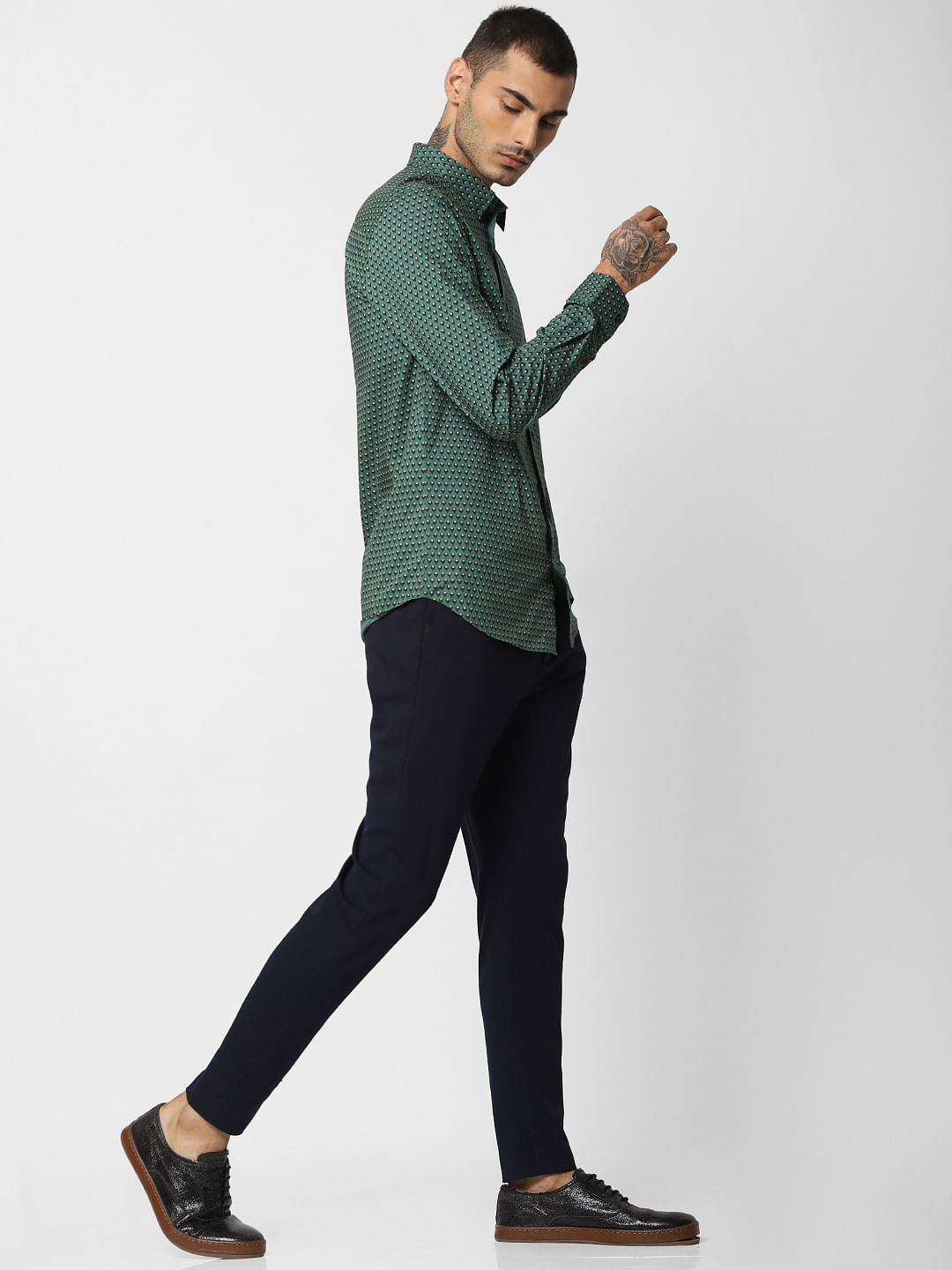 Green All Over Print Full Sleeves Shirt