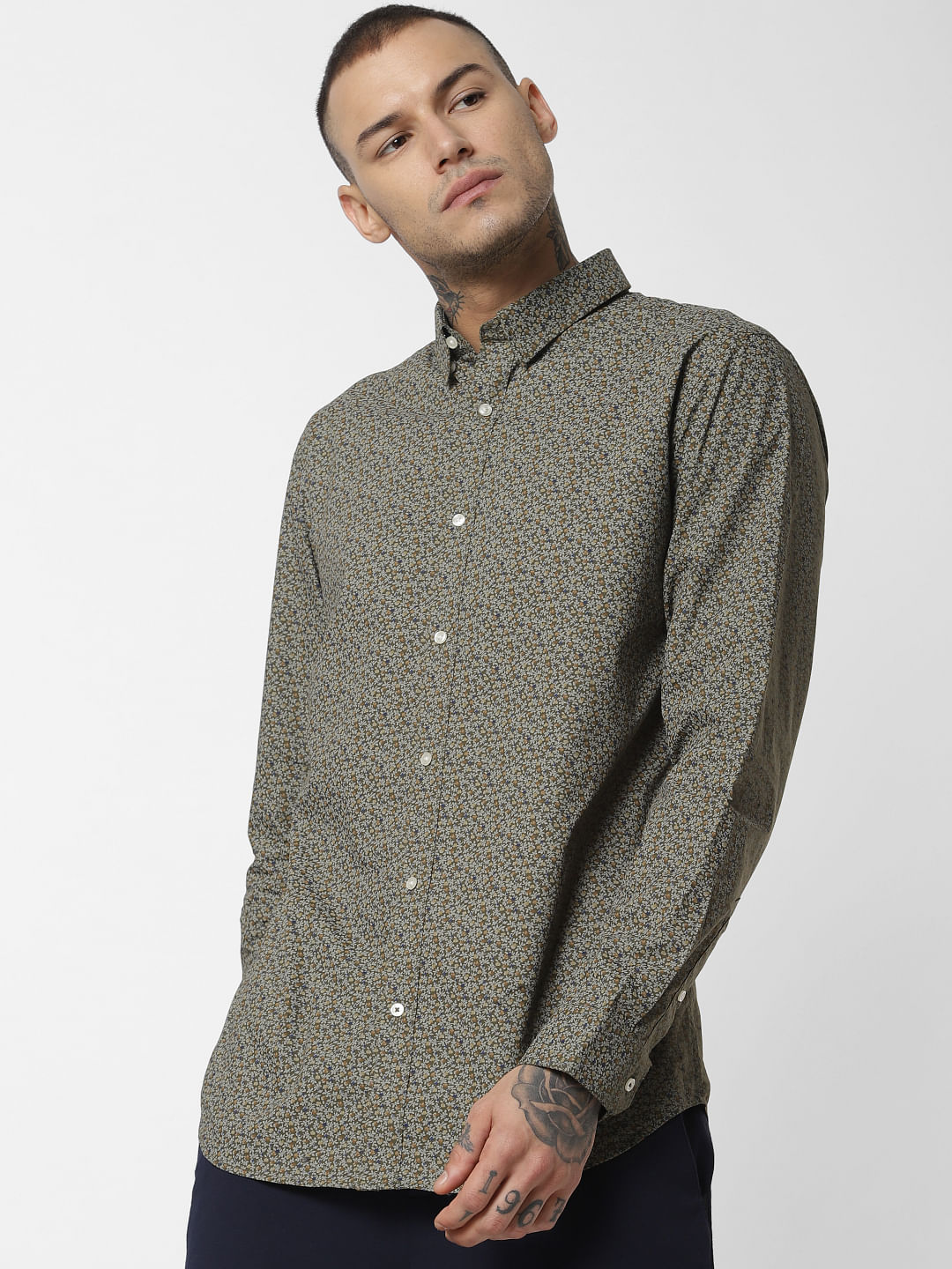 Green Printed Full Sleeves Shirt