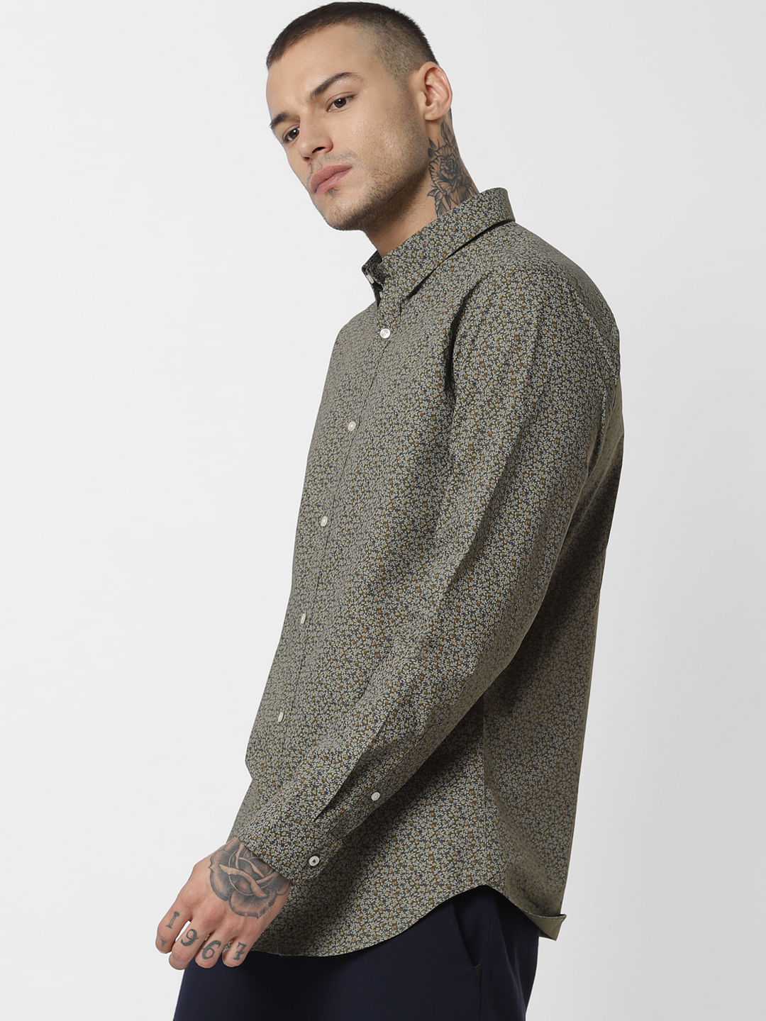 Green Printed Full Sleeves Shirt