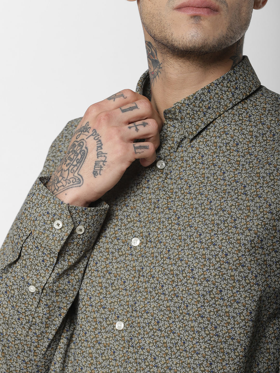 Green Printed Full Sleeves Shirt