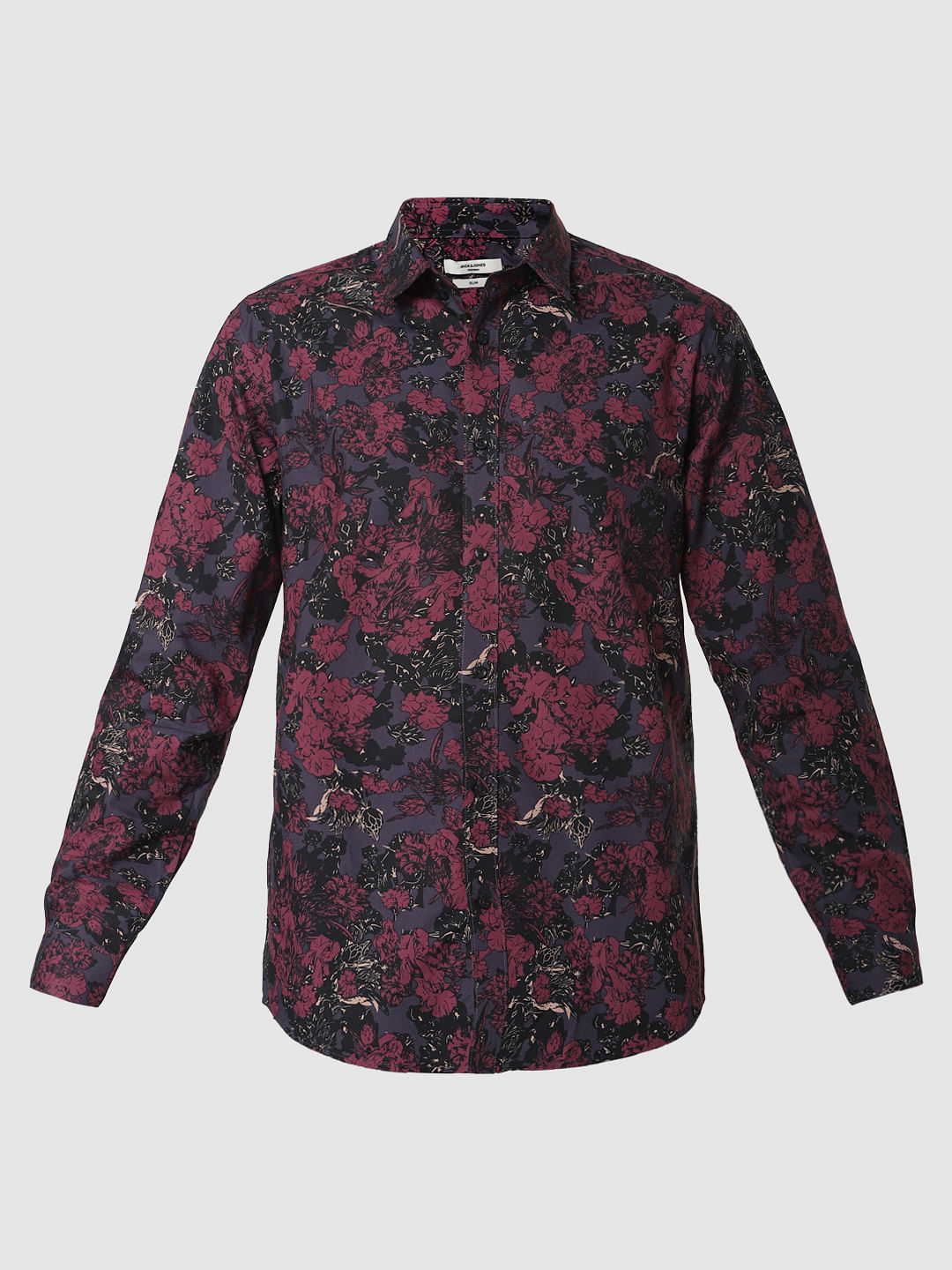 Burgundy Floral Print Full Sleeves Shirt