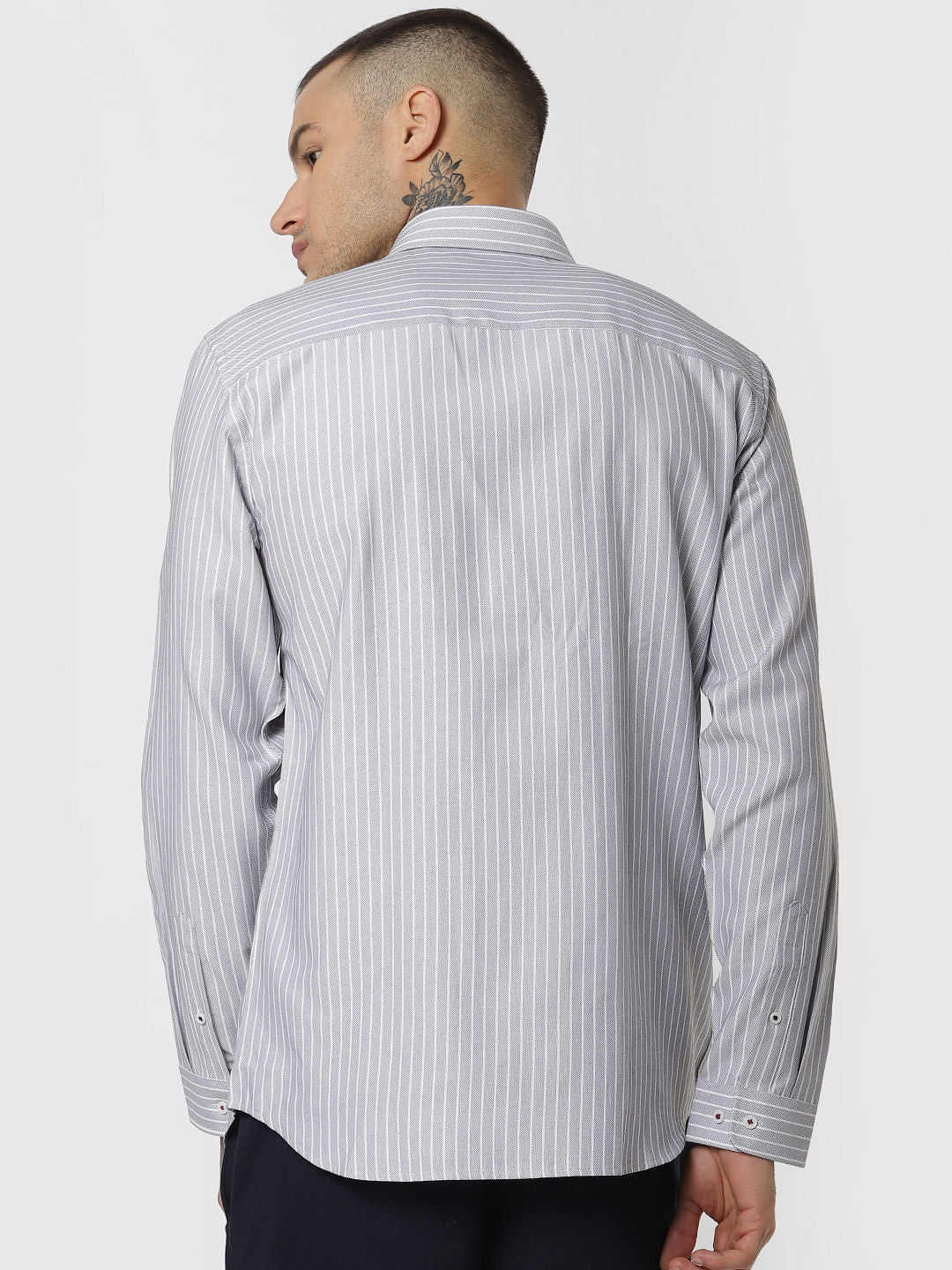 Grey Striped Full Sleeves Shirt