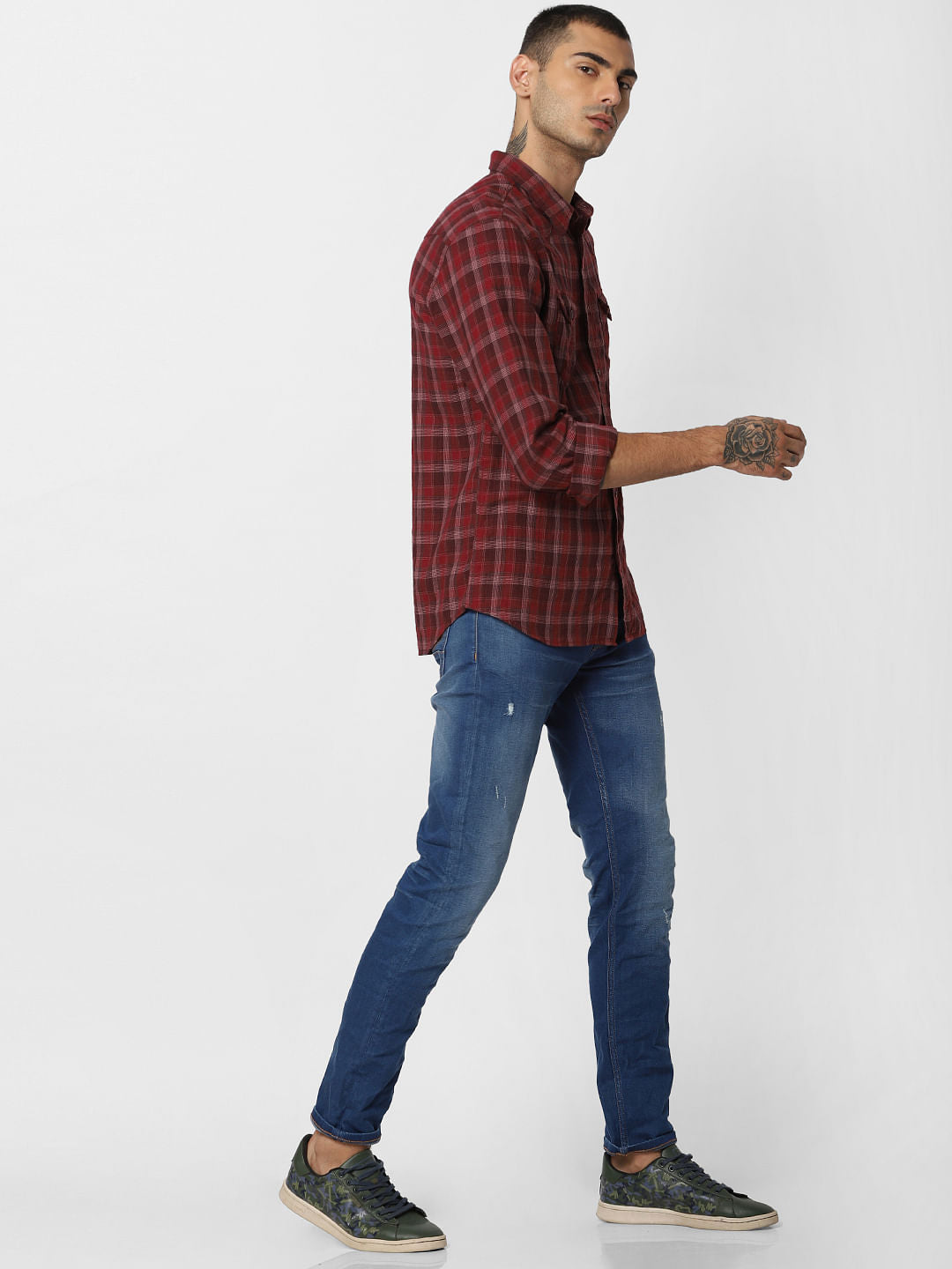 Burgundy Check Full Sleeves Shirt