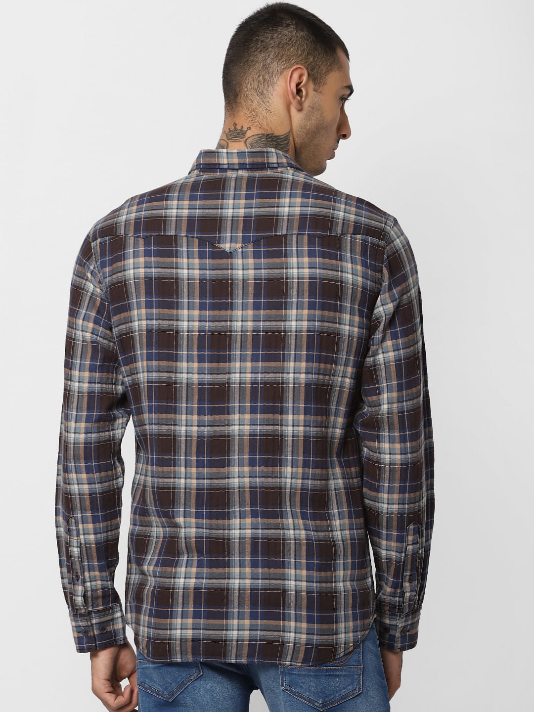 Brown Check Full Sleeves Shirt