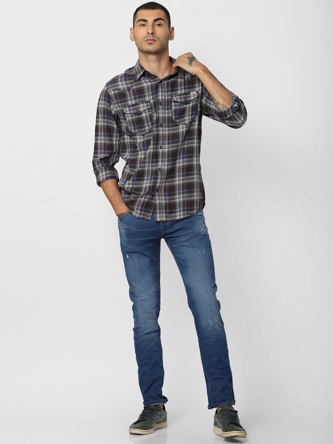 Brown Check Full Sleeves Shirt