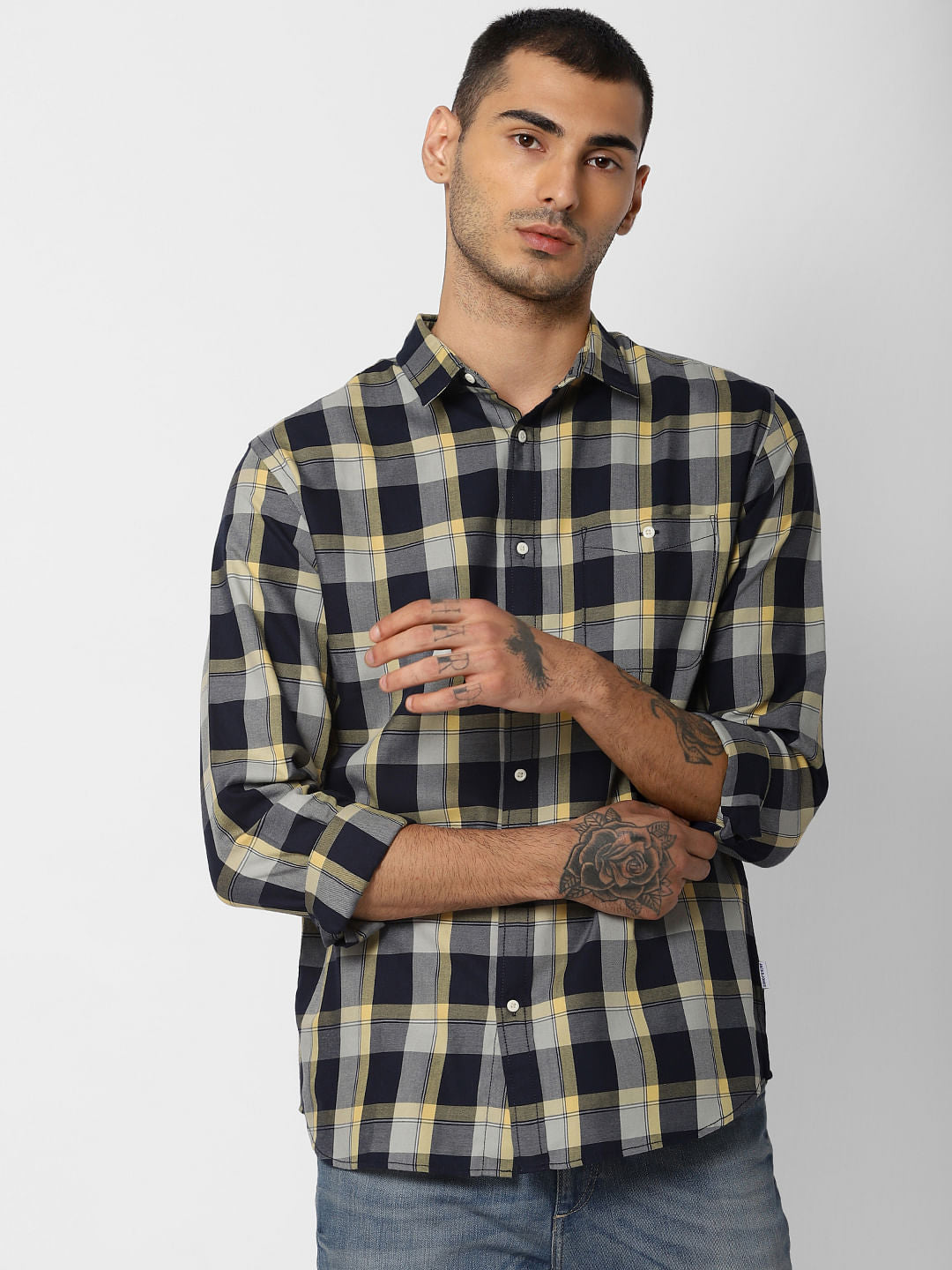 Yellow Check Full Sleeves Shirt