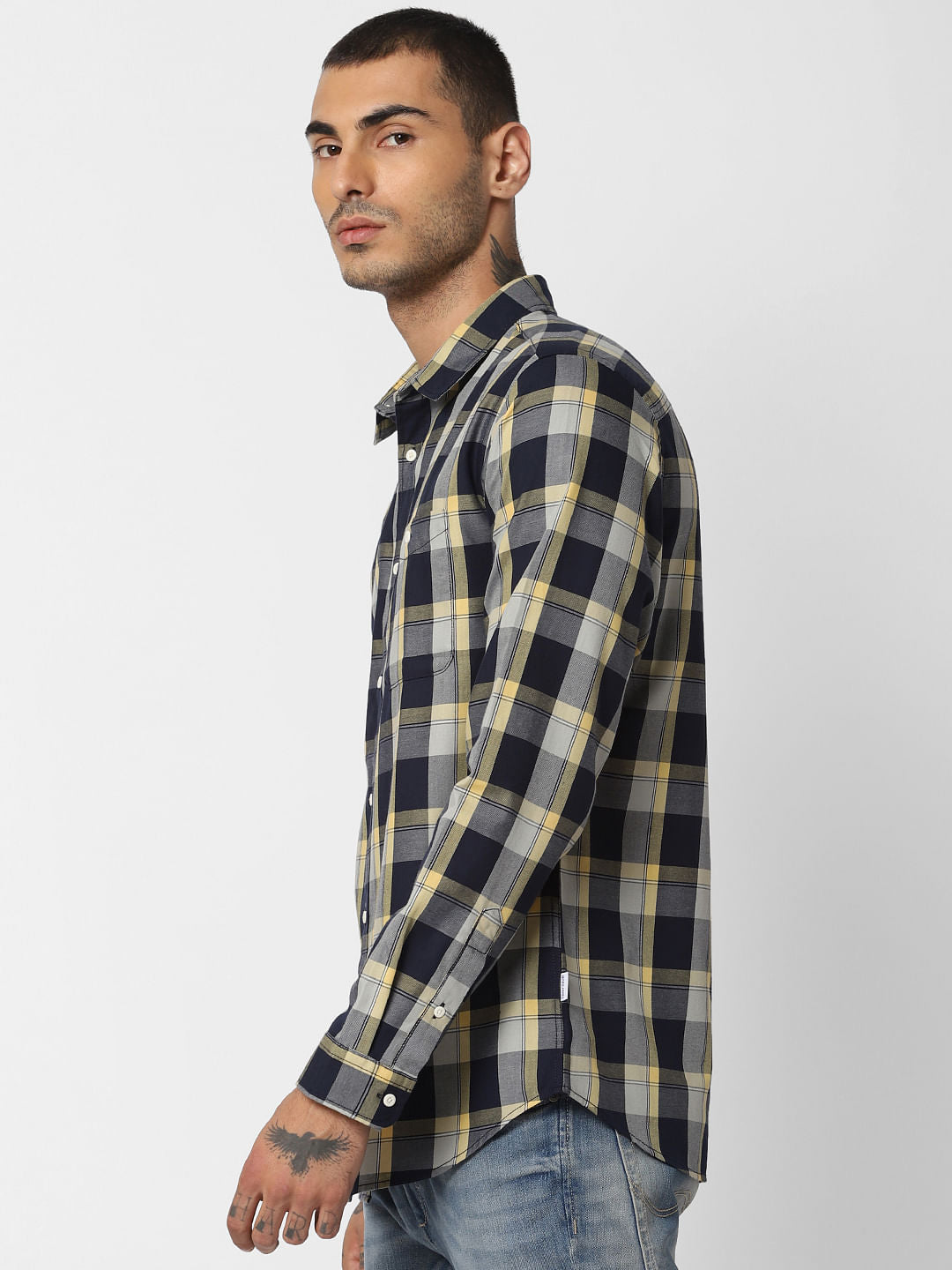 Yellow Check Full Sleeves Shirt