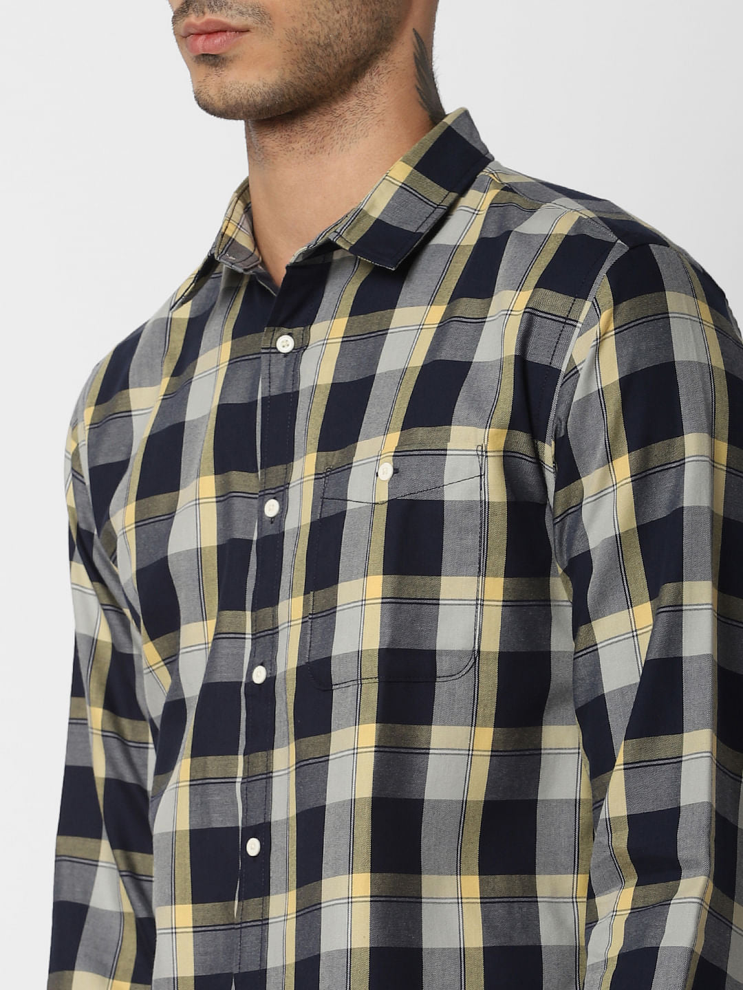 Yellow Check Full Sleeves Shirt