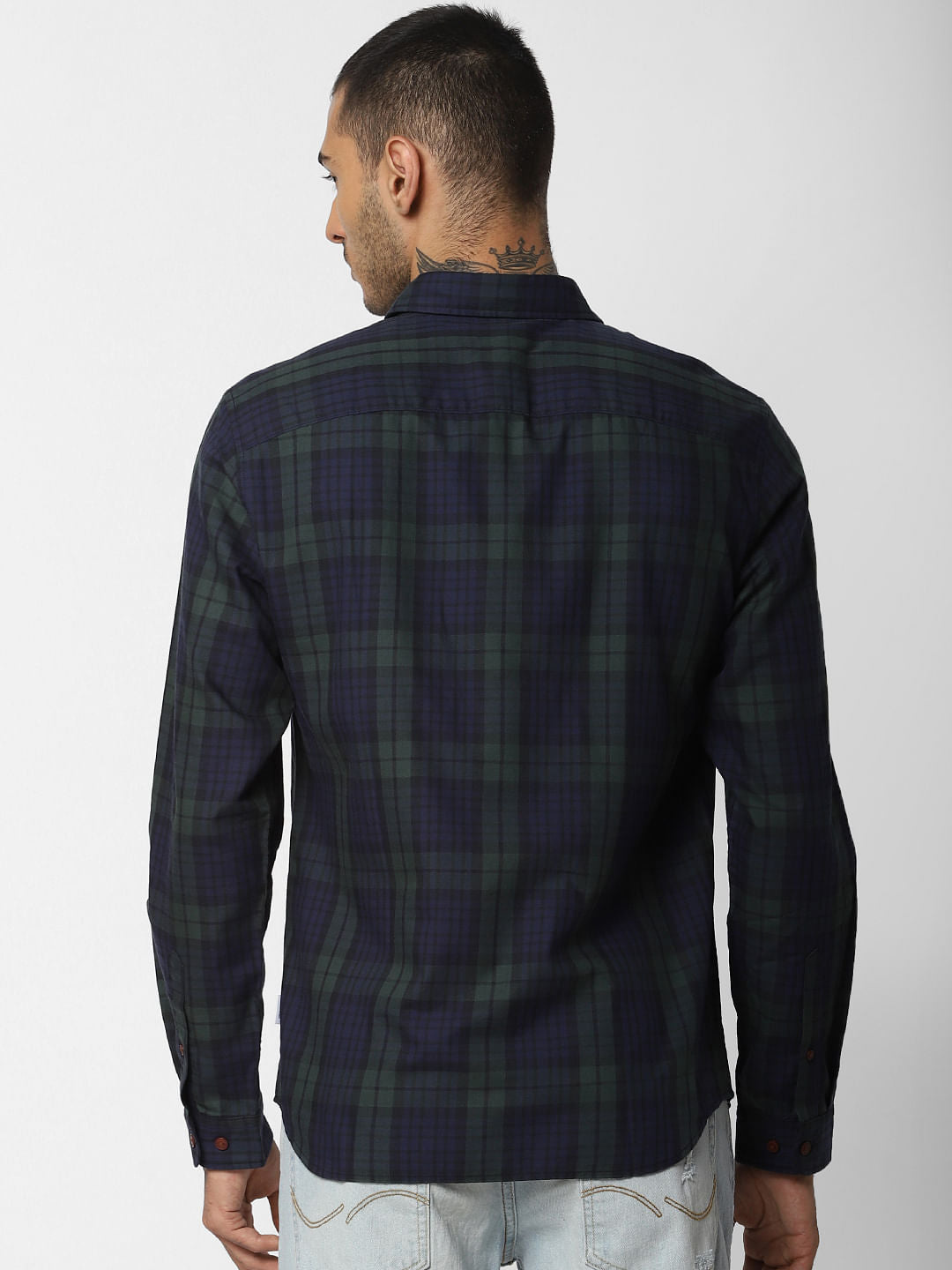 Dark Green Check Full Sleeves Shirt