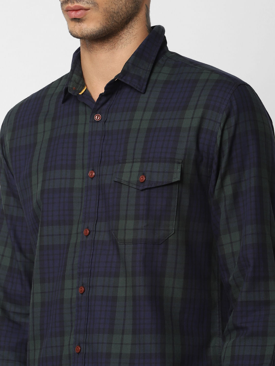 Dark Green Check Full Sleeves Shirt
