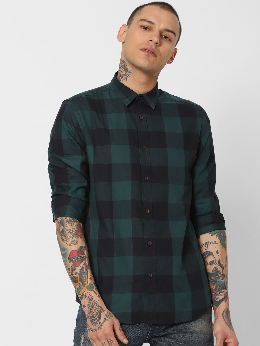 Green Check Full Sleeves Shirt