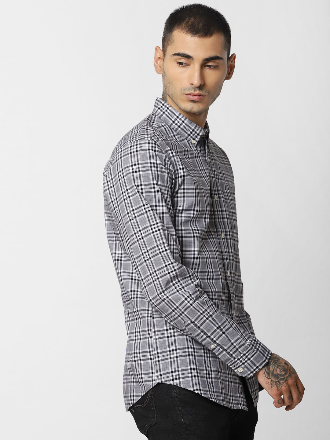Grey Check Full Sleeves Shirt