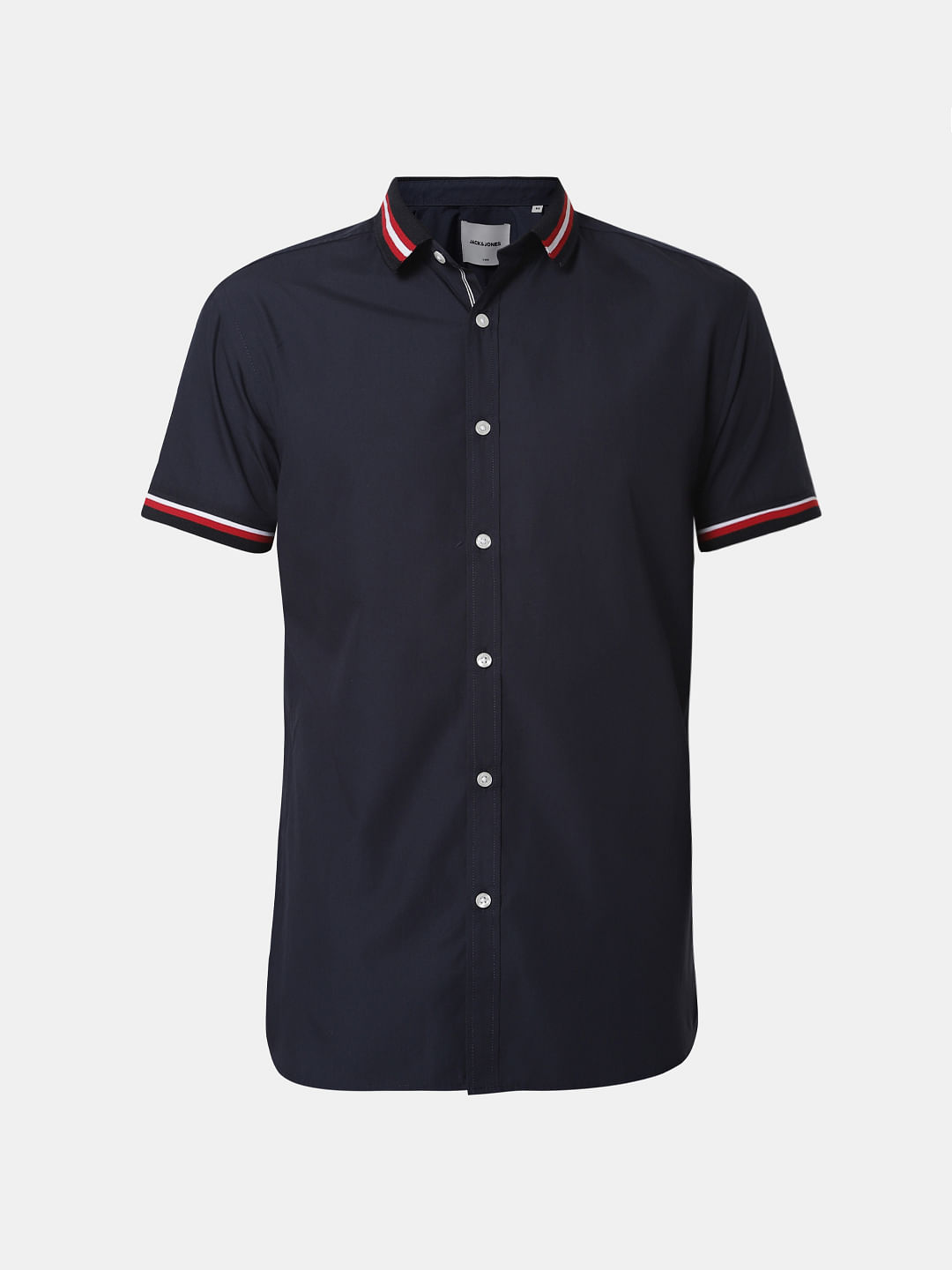 Blue Contrast Tipping Short Sleeves Shirt