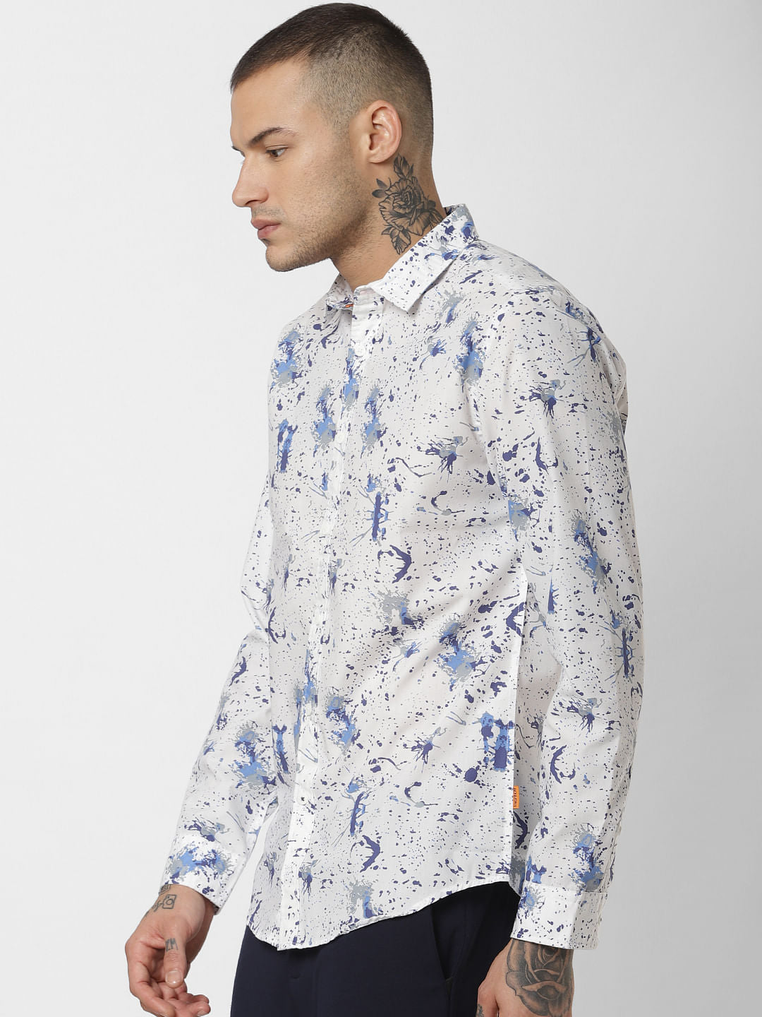 White All Over Print Full Sleeves Shirt