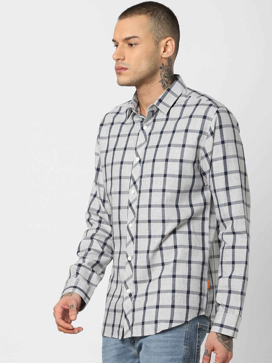 Light Grey Check Full Sleeves Shirt