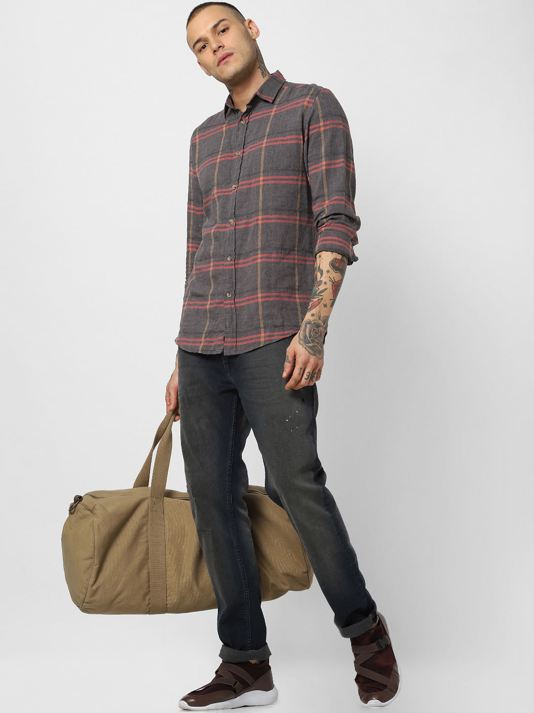 Grey Check Full Sleeves Shirt