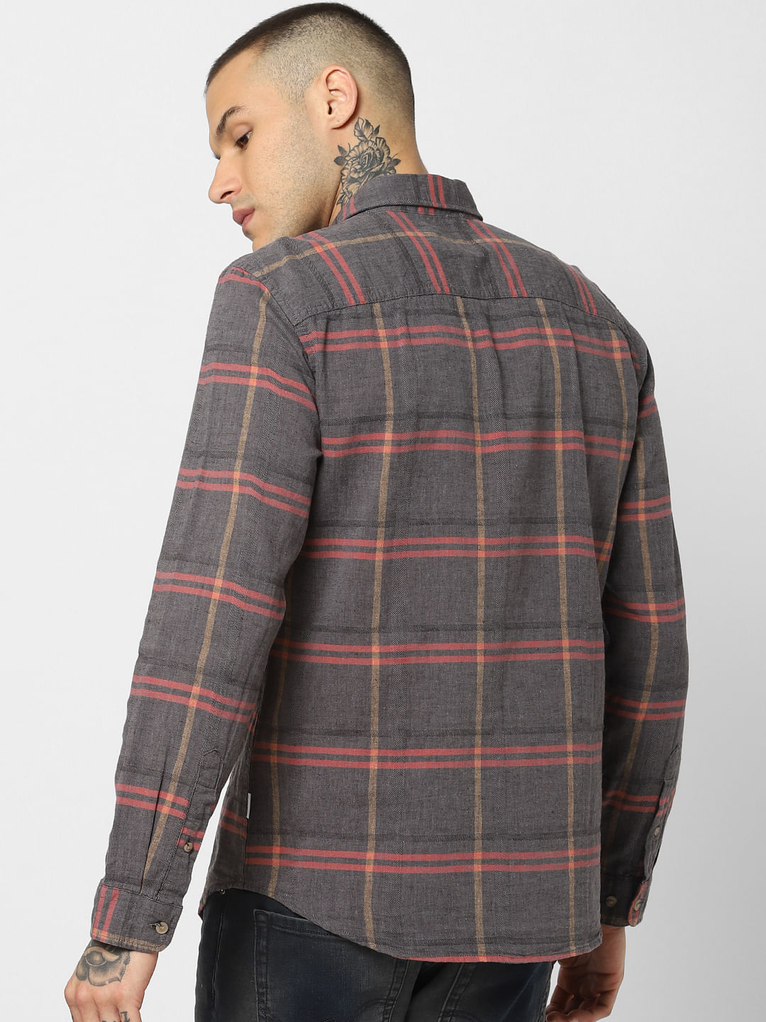 Grey Check Full Sleeves Shirt