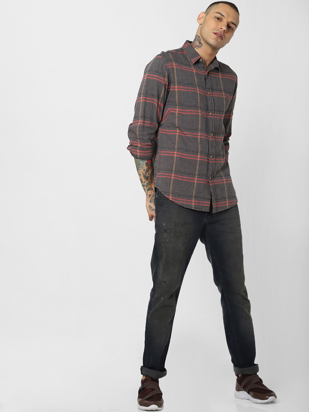 Grey Check Full Sleeves Shirt