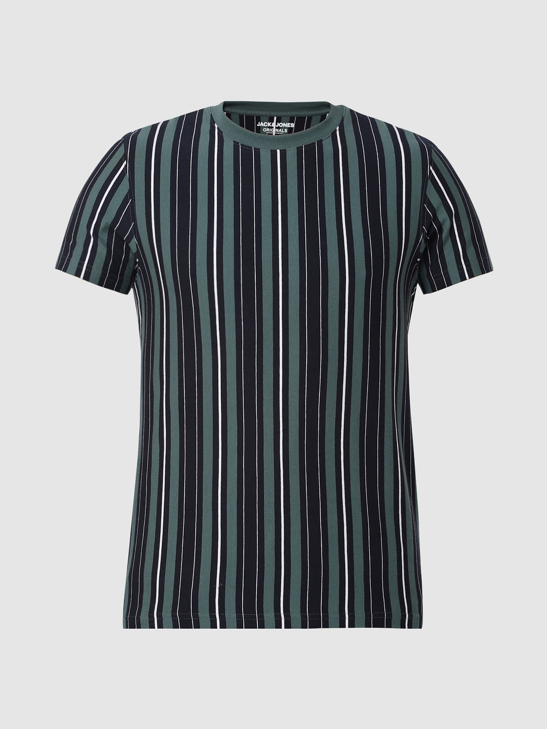 Green Striped Crew Neck T-Shirt