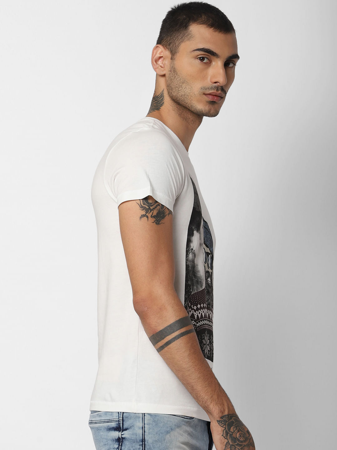White Graphic Print Crew Neck T-shirt