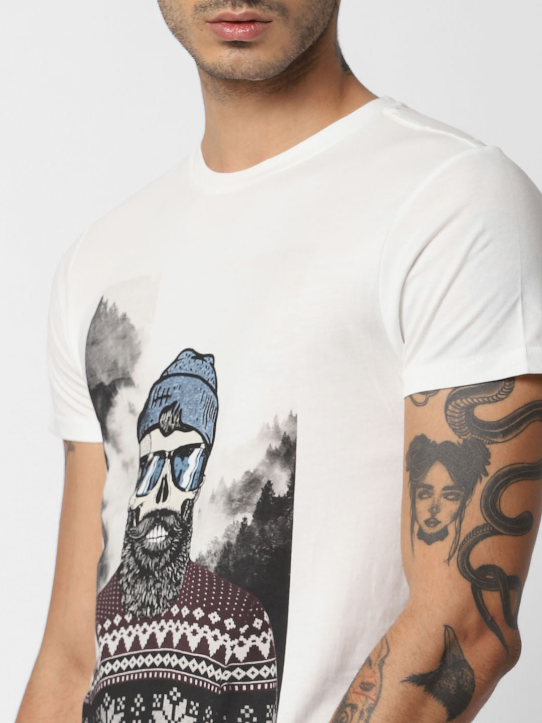 White Graphic Print Crew Neck T-shirt