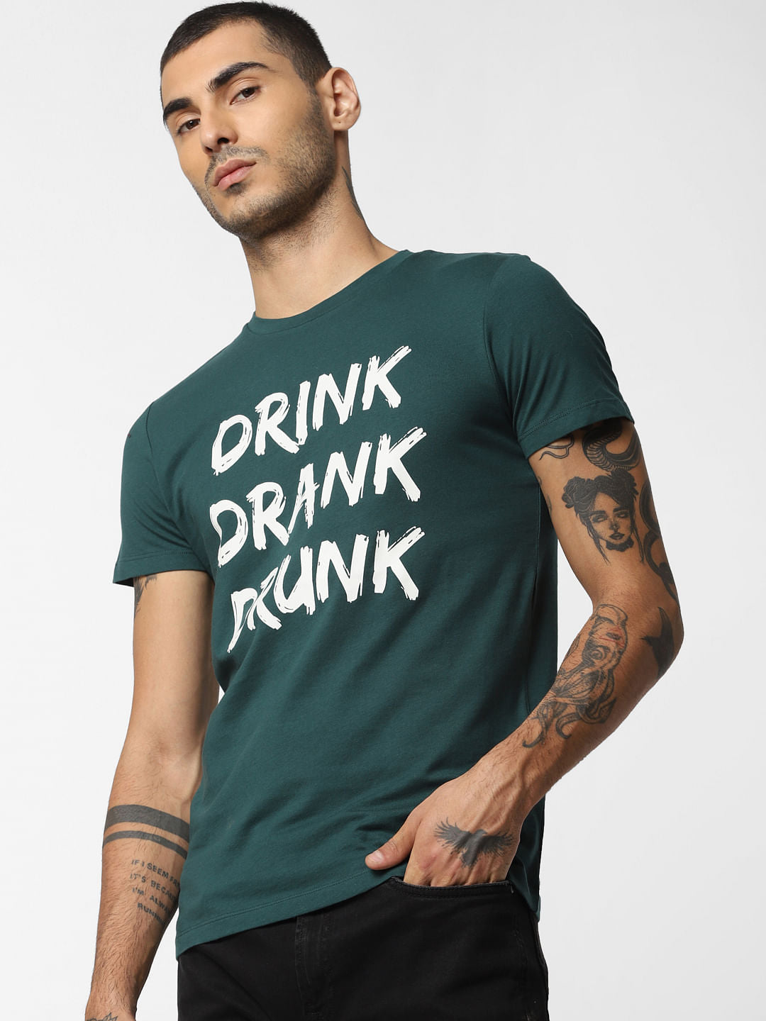 Green Slogan Print Crew Neck T-shirt