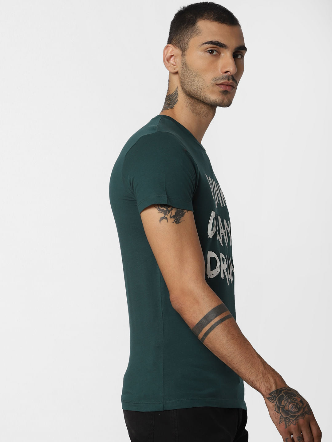 Green Slogan Print Crew Neck T-shirt