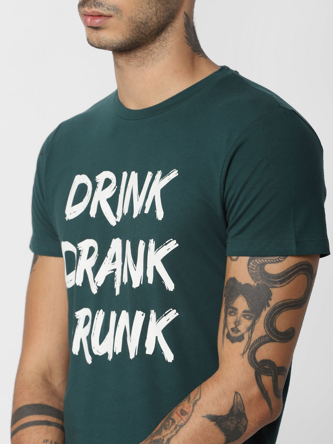 Green Slogan Print Crew Neck T-shirt
