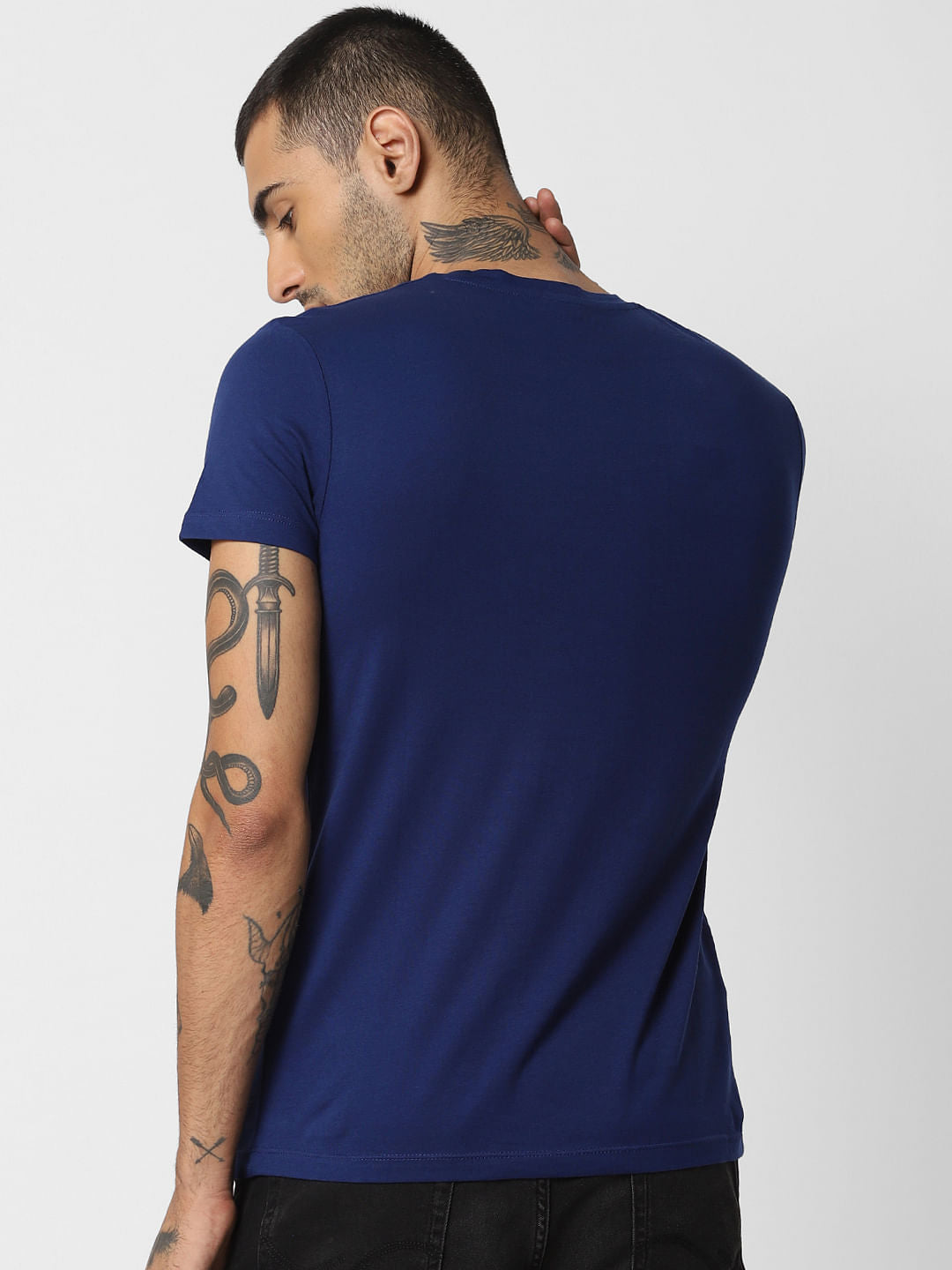 Blue Slogan Print Crew Neck T-shirt