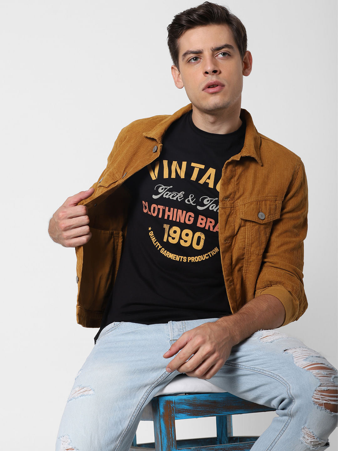 Black Text Print Crew Neck T-Shirt