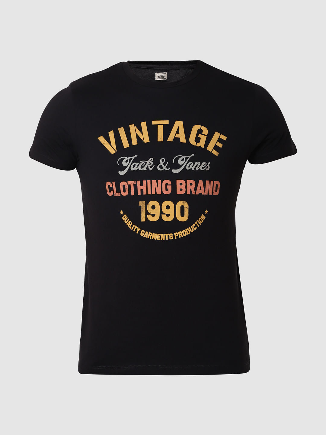 Black Text Print Crew Neck T-Shirt