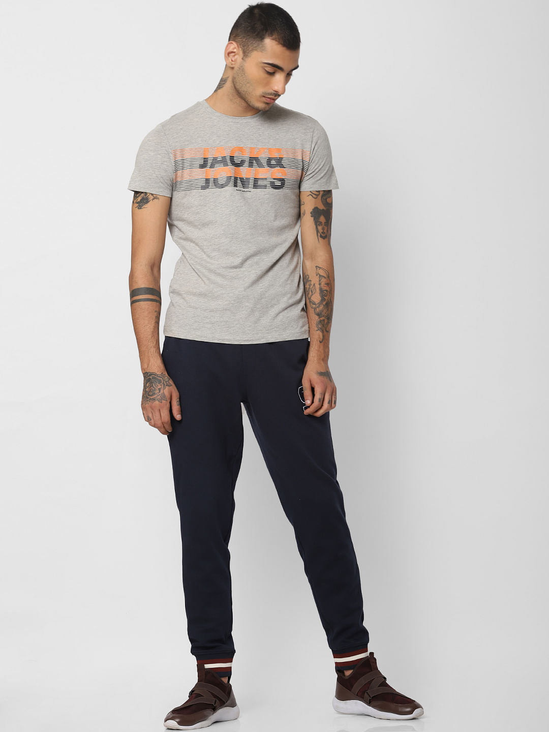 Grey Logo Print Crew Neck T-shirt