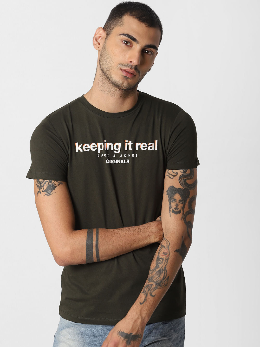 Green Logo Print Crew Neck T-shirt