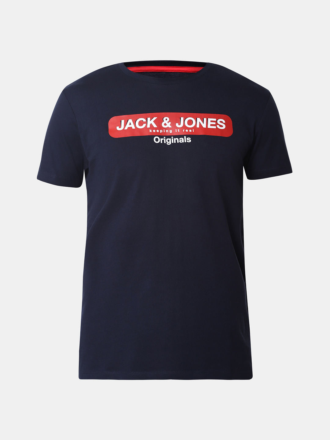Navy Blue Logo Print Crew Neck T-Shirt