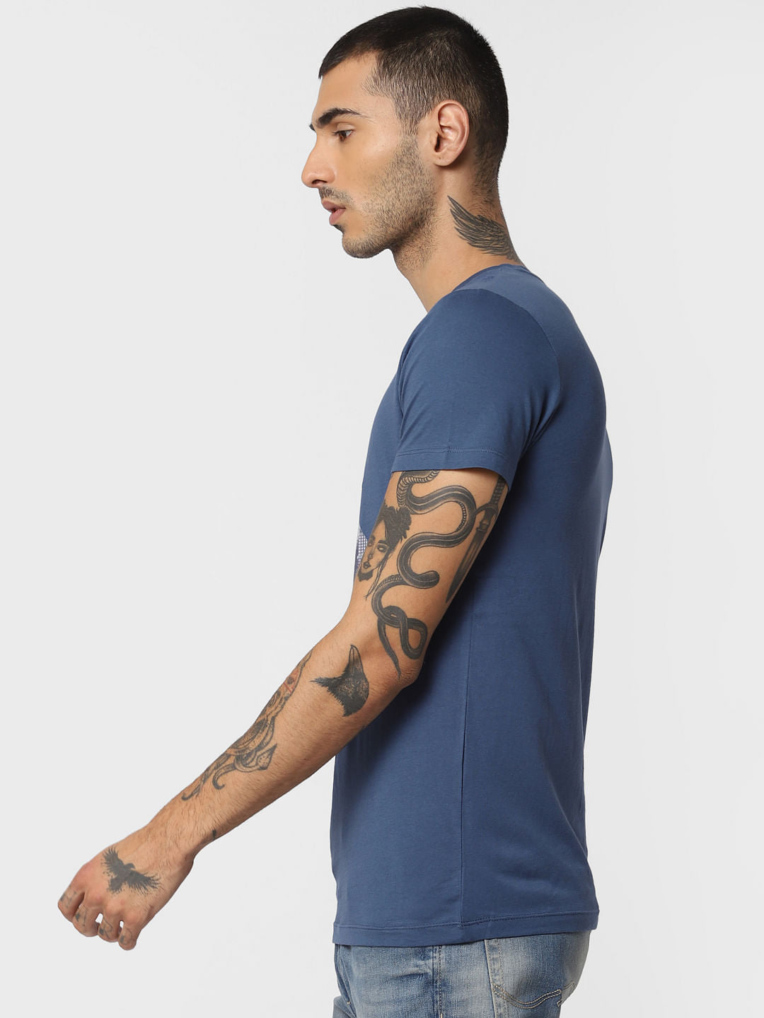 Blue Graphic Print Crew Neck T-shirt