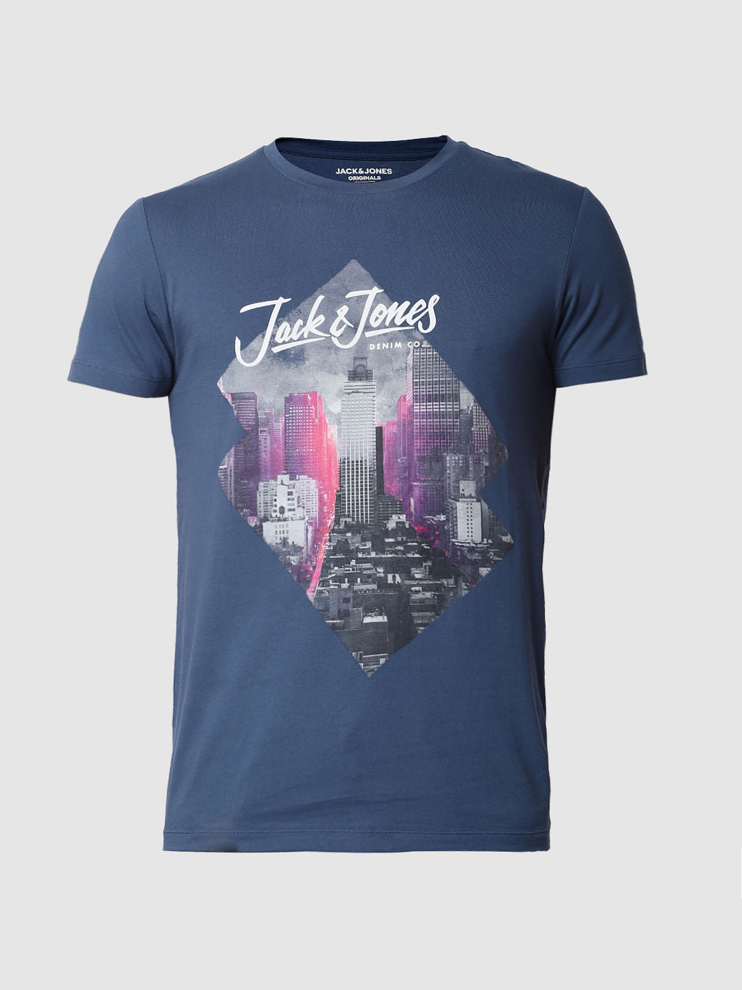 Blue Graphic Print Crew Neck T-shirt