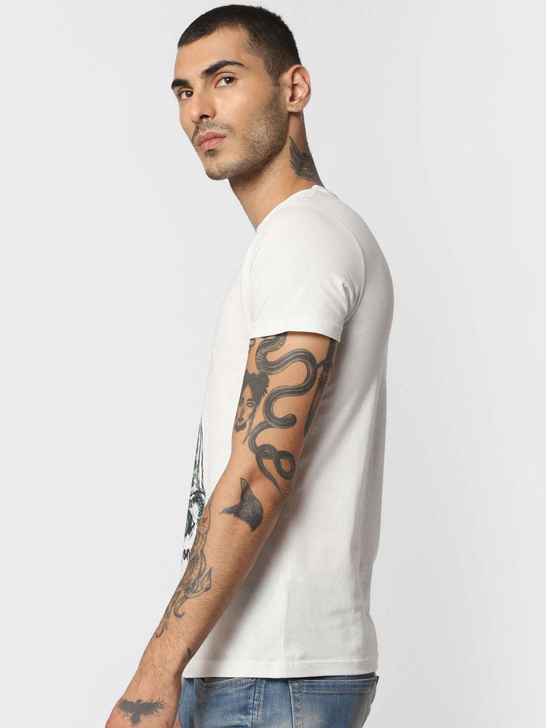White Graphic Print Crew Neck T-shirt