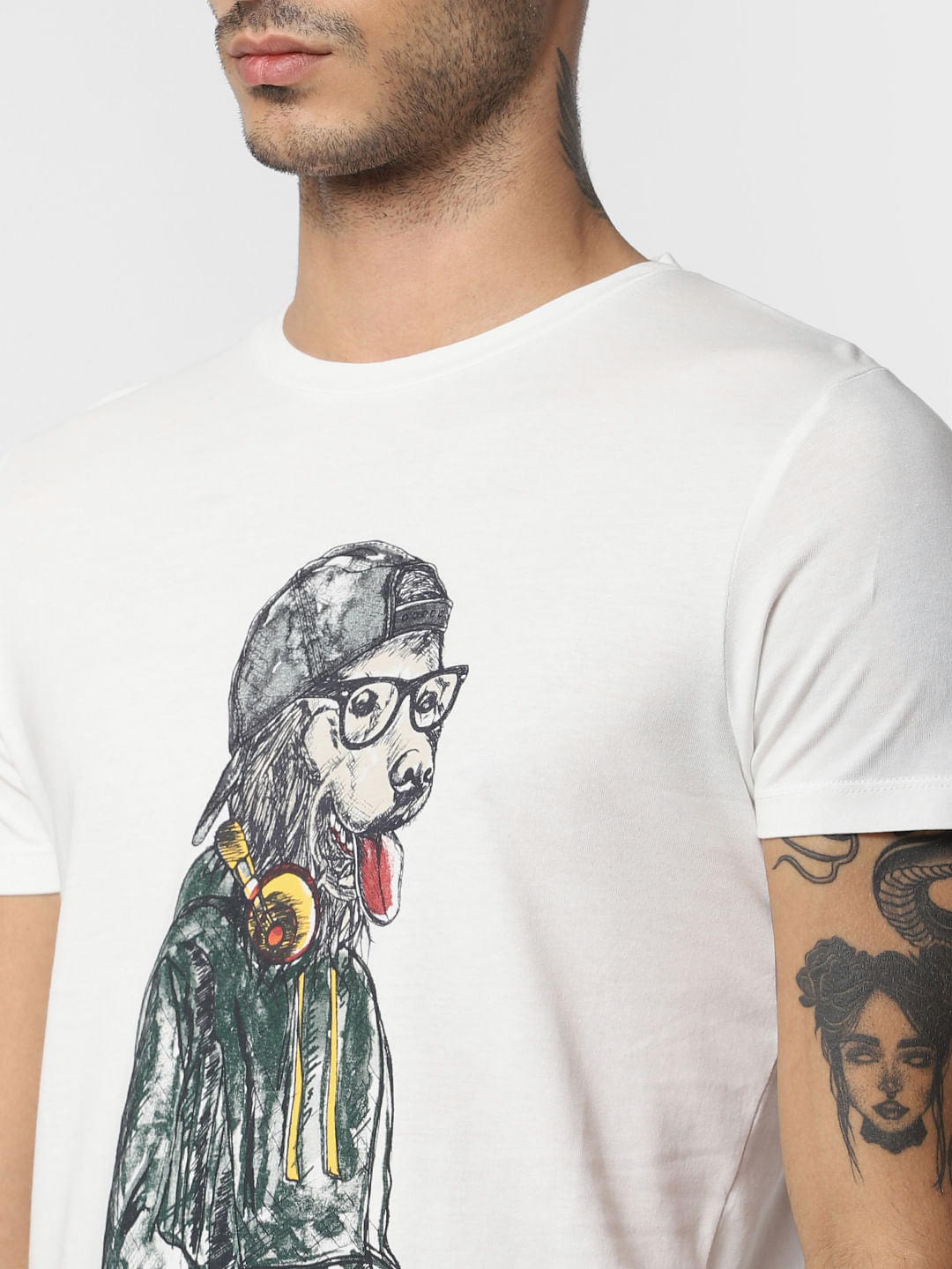 White Graphic Print Crew Neck T-shirt