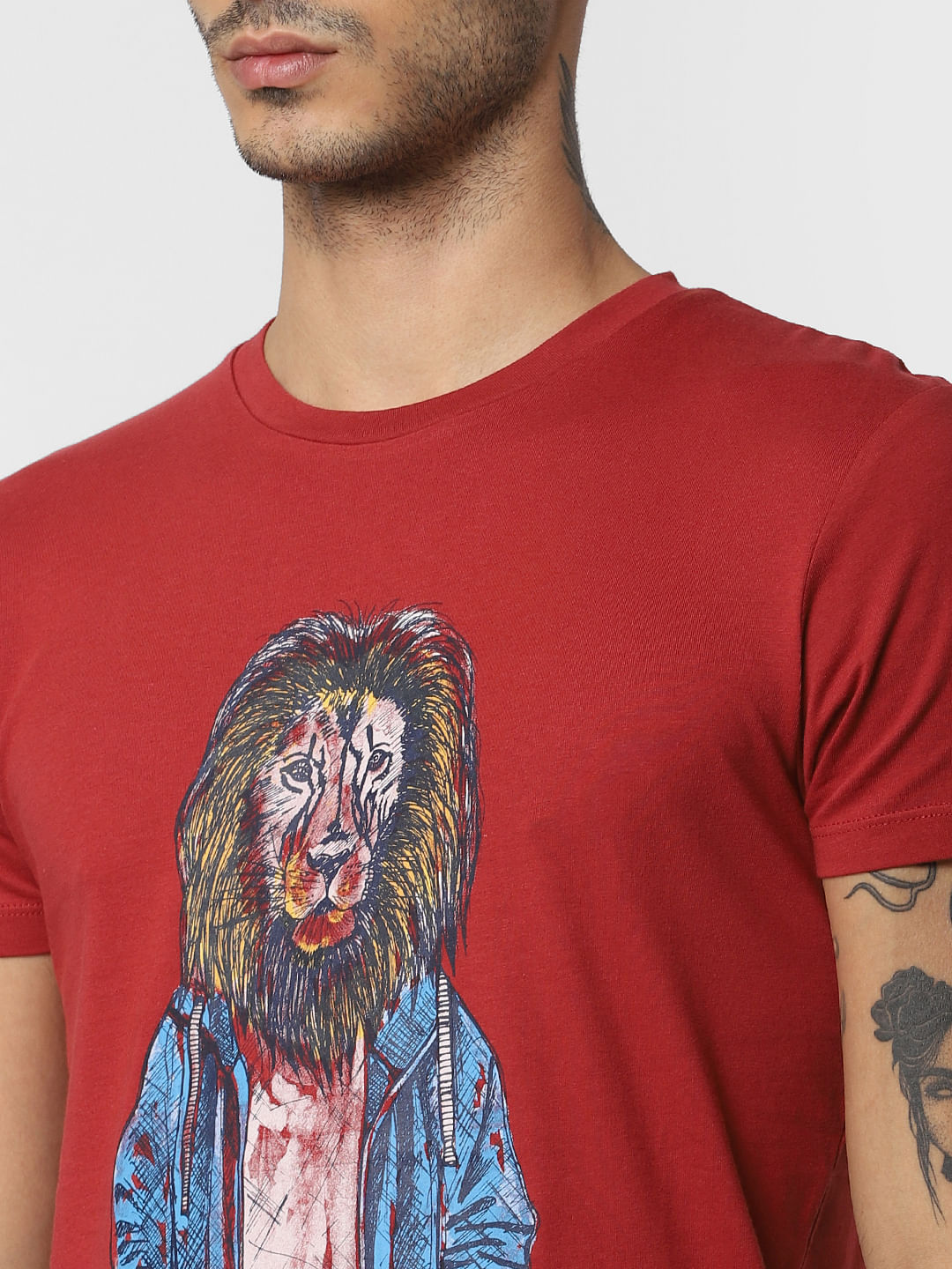 Red Graphic Print Crew Neck T-shirt