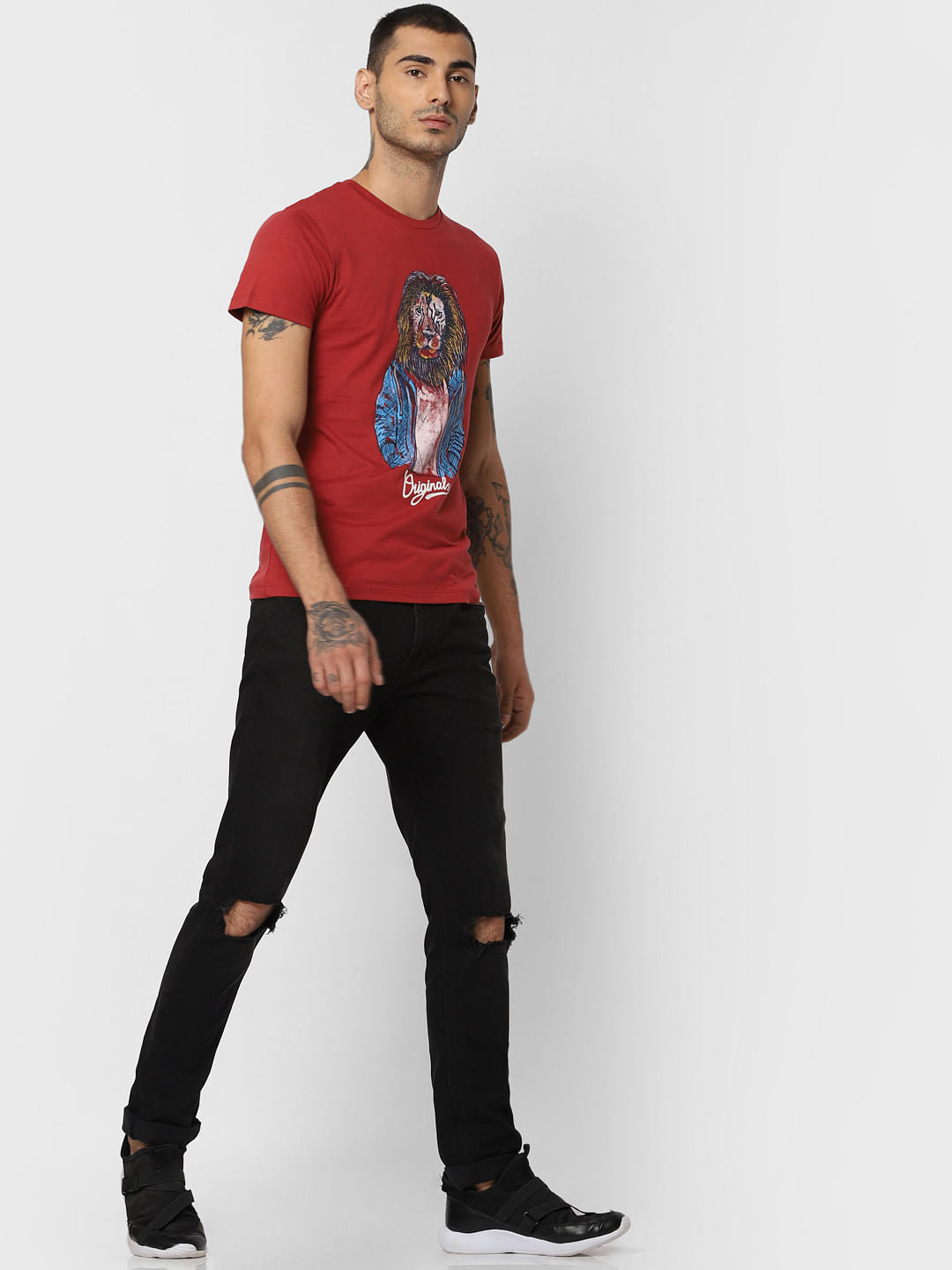 Red Graphic Print Crew Neck T-shirt