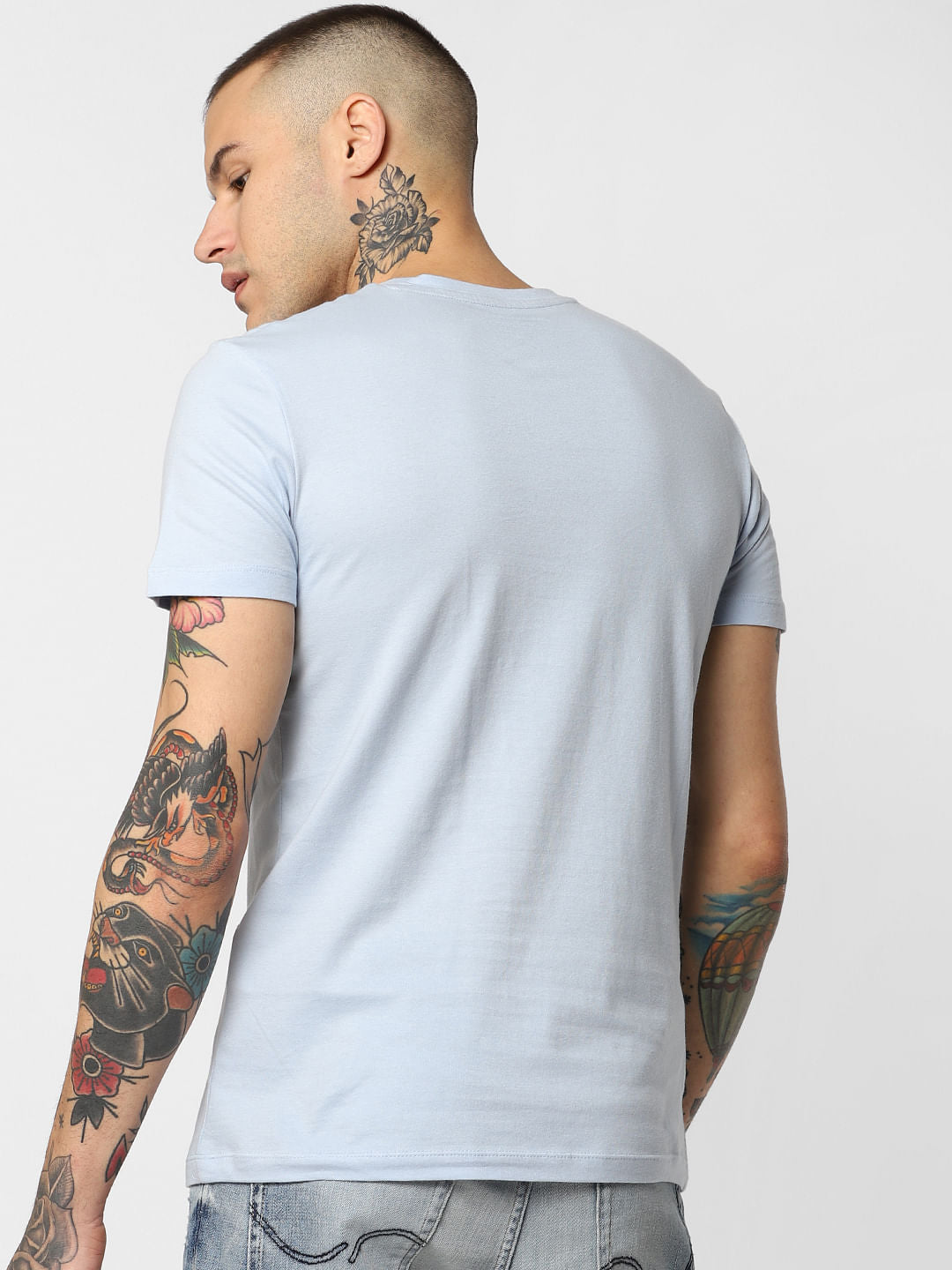 Blue Statue Of Liberty Print Crew Neck T-Shirt