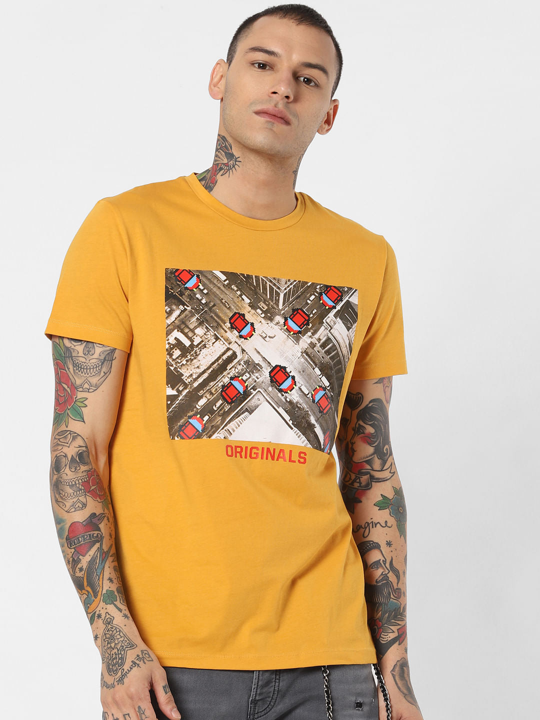 Yellow Graphic Print Crew Neck T-Shirt