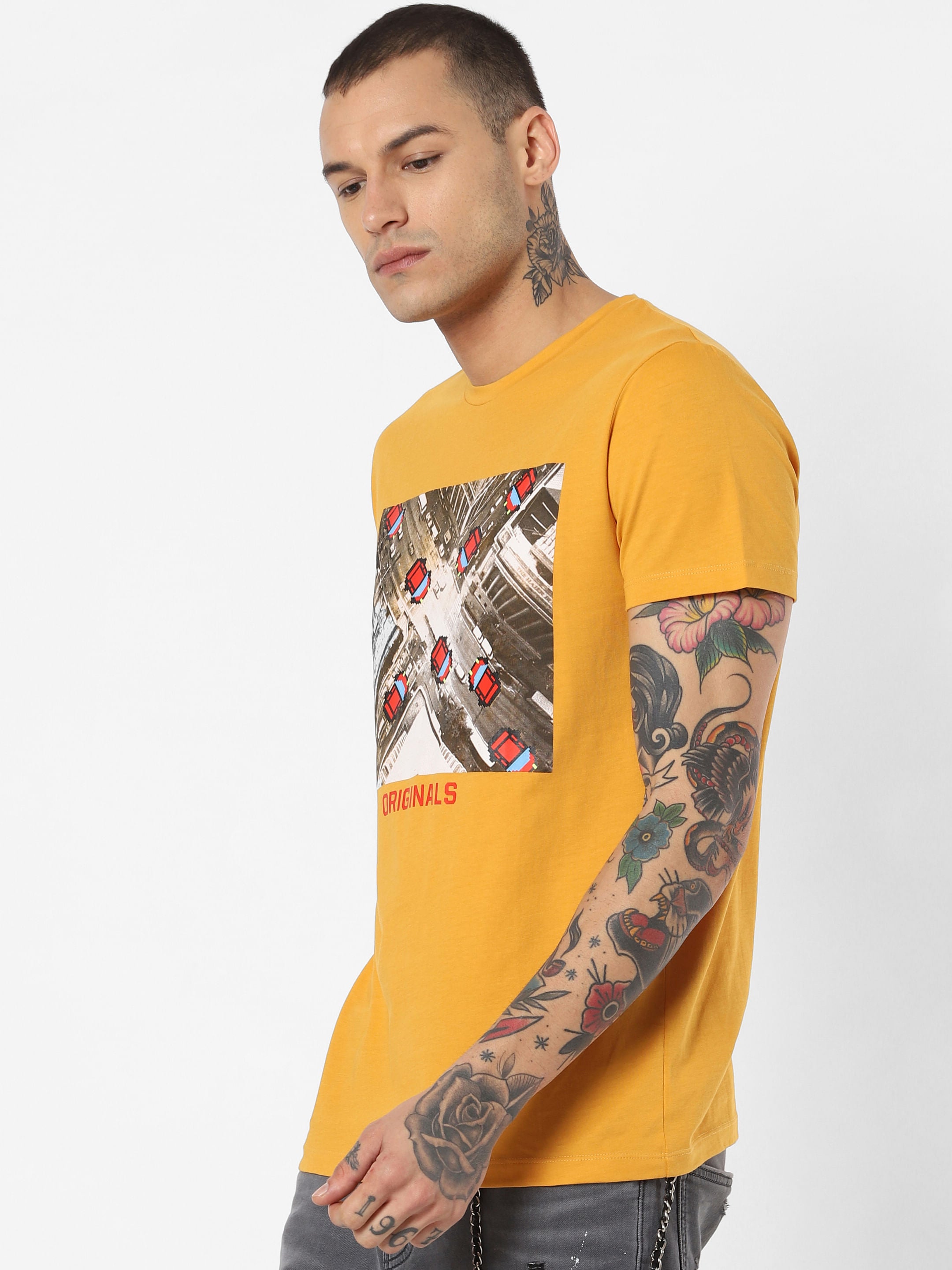 Yellow Graphic Print Crew Neck T-Shirt
