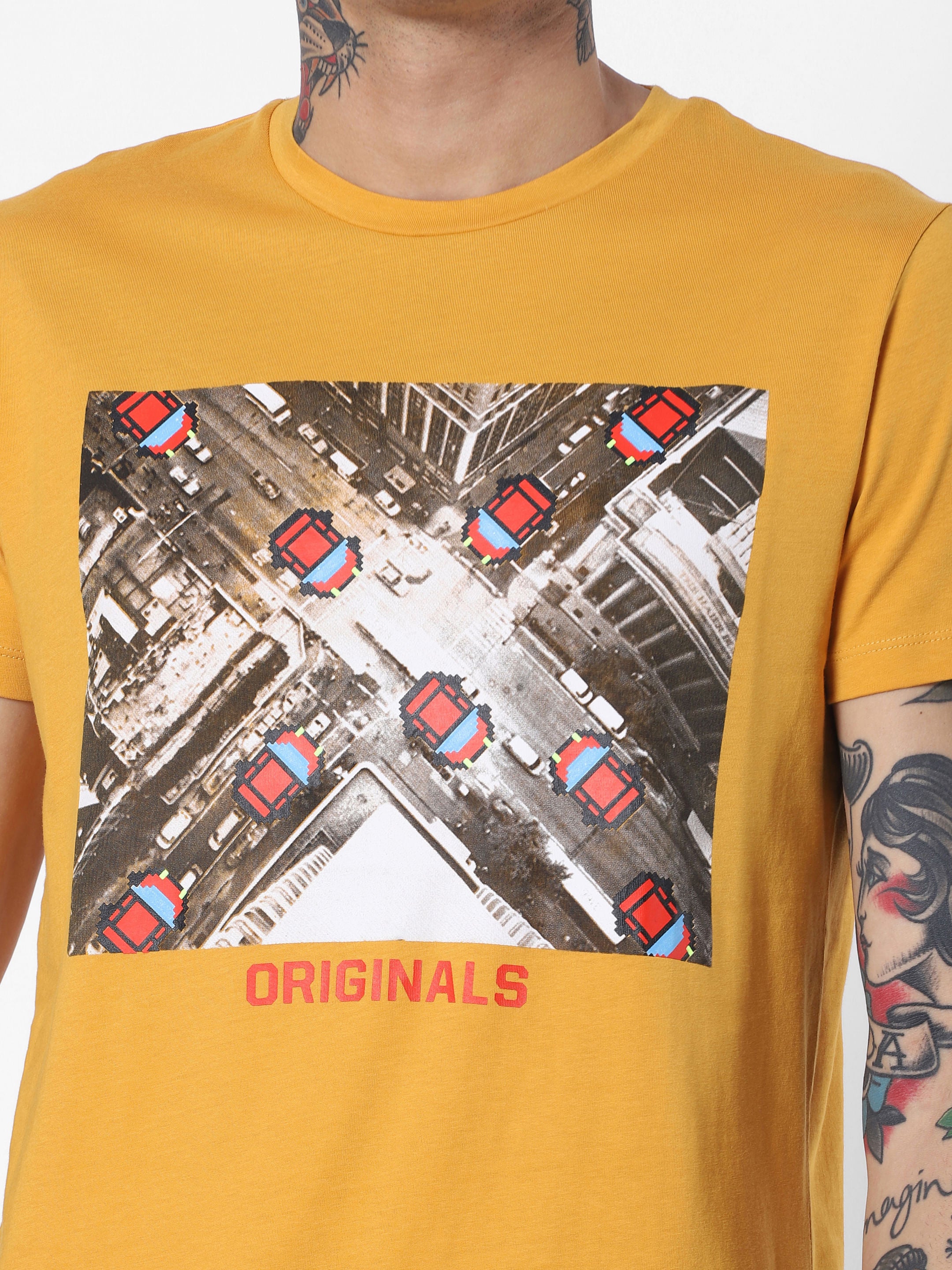 Yellow Graphic Print Crew Neck T-Shirt