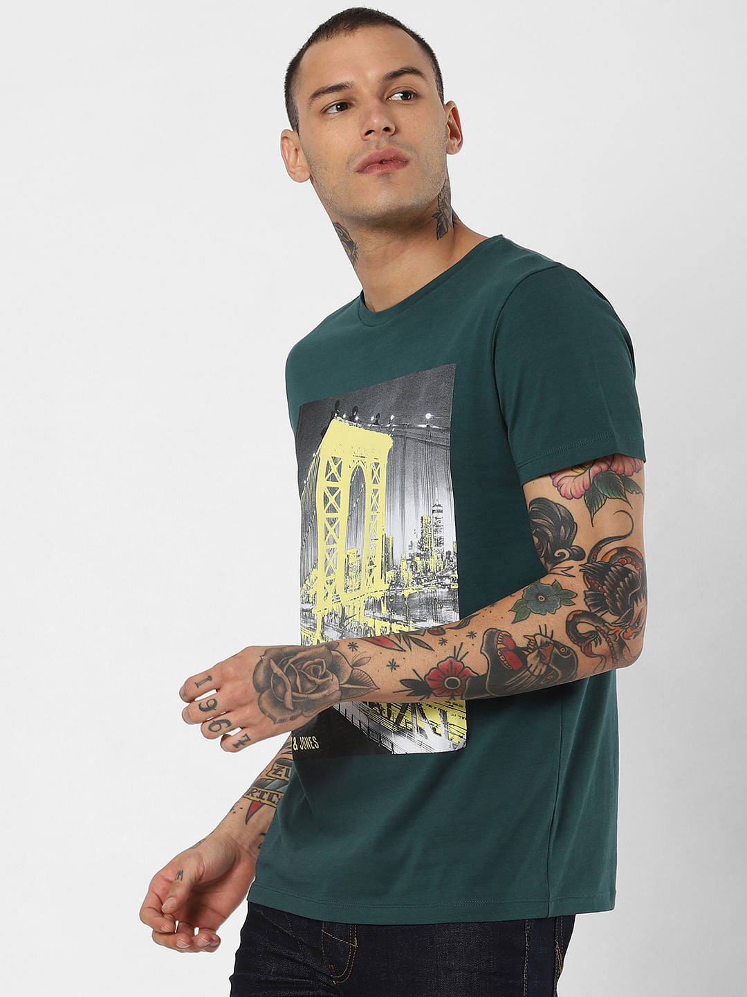 Green Brooklyn Bridge Graphic Crew Neck T-Shirt