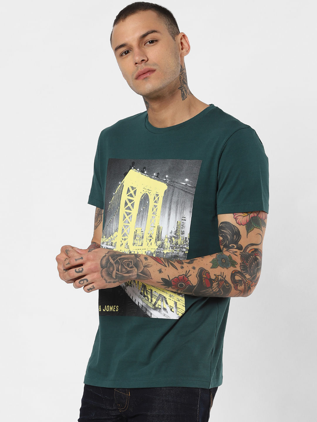 Green Brooklyn Bridge Graphic Crew Neck T-Shirt