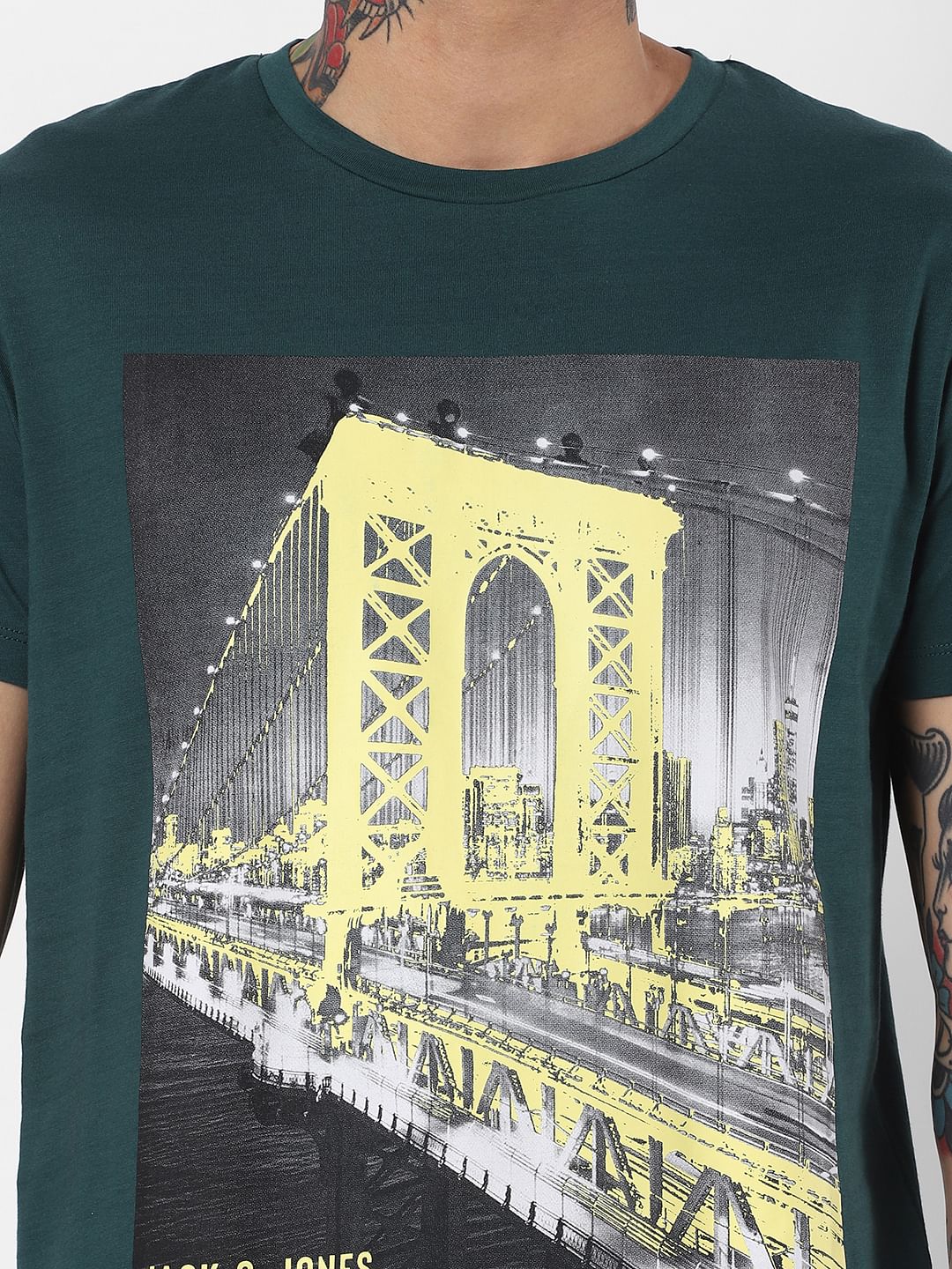 Green Brooklyn Bridge Graphic Crew Neck T-Shirt