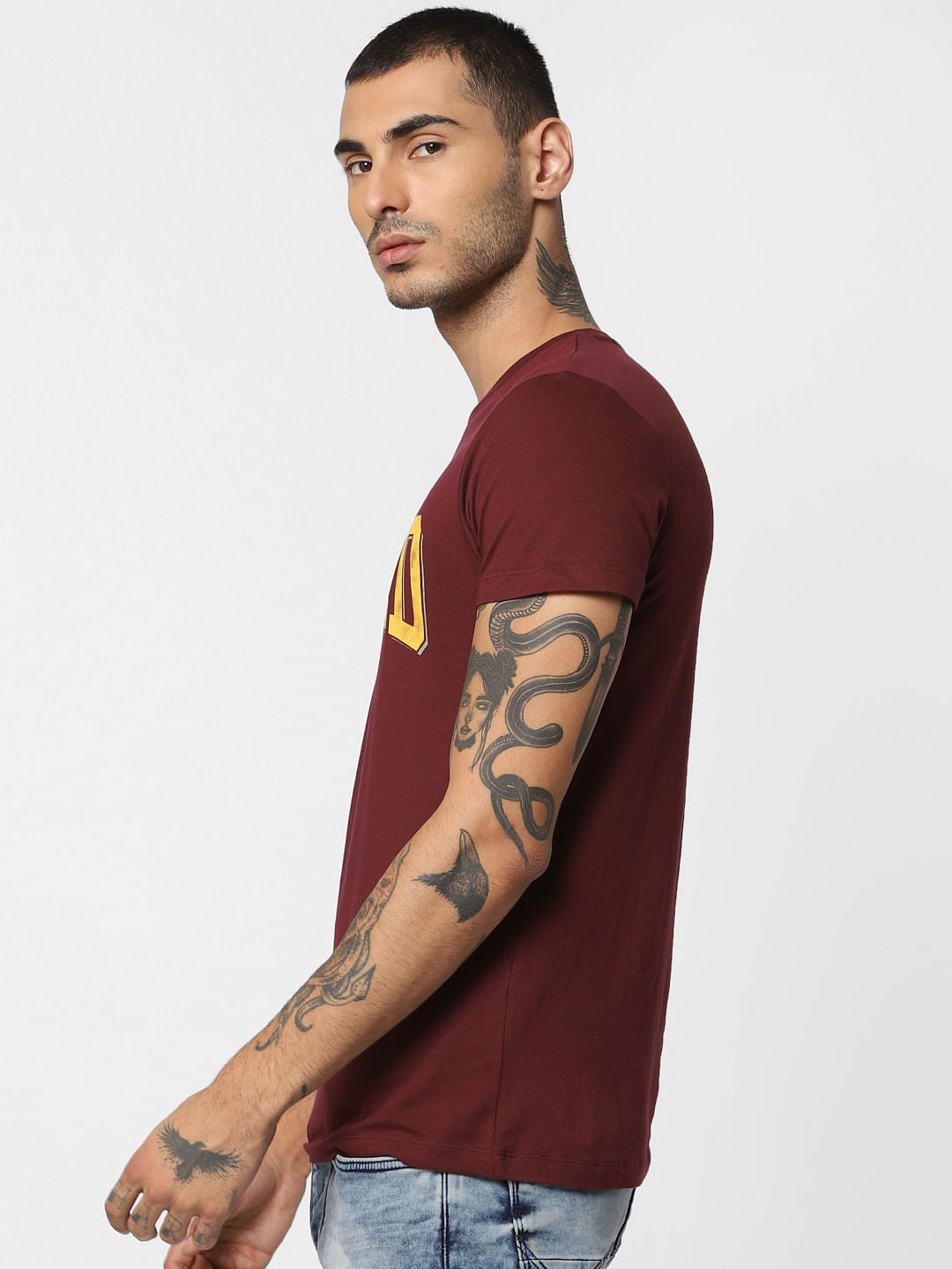 Burgundy Graphic Print Crew Neck T-shirt